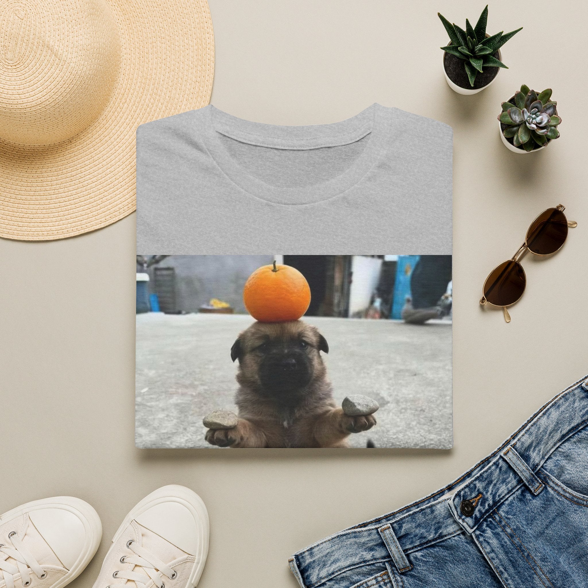 Cute Puppy Balancing Orange Photo Tee