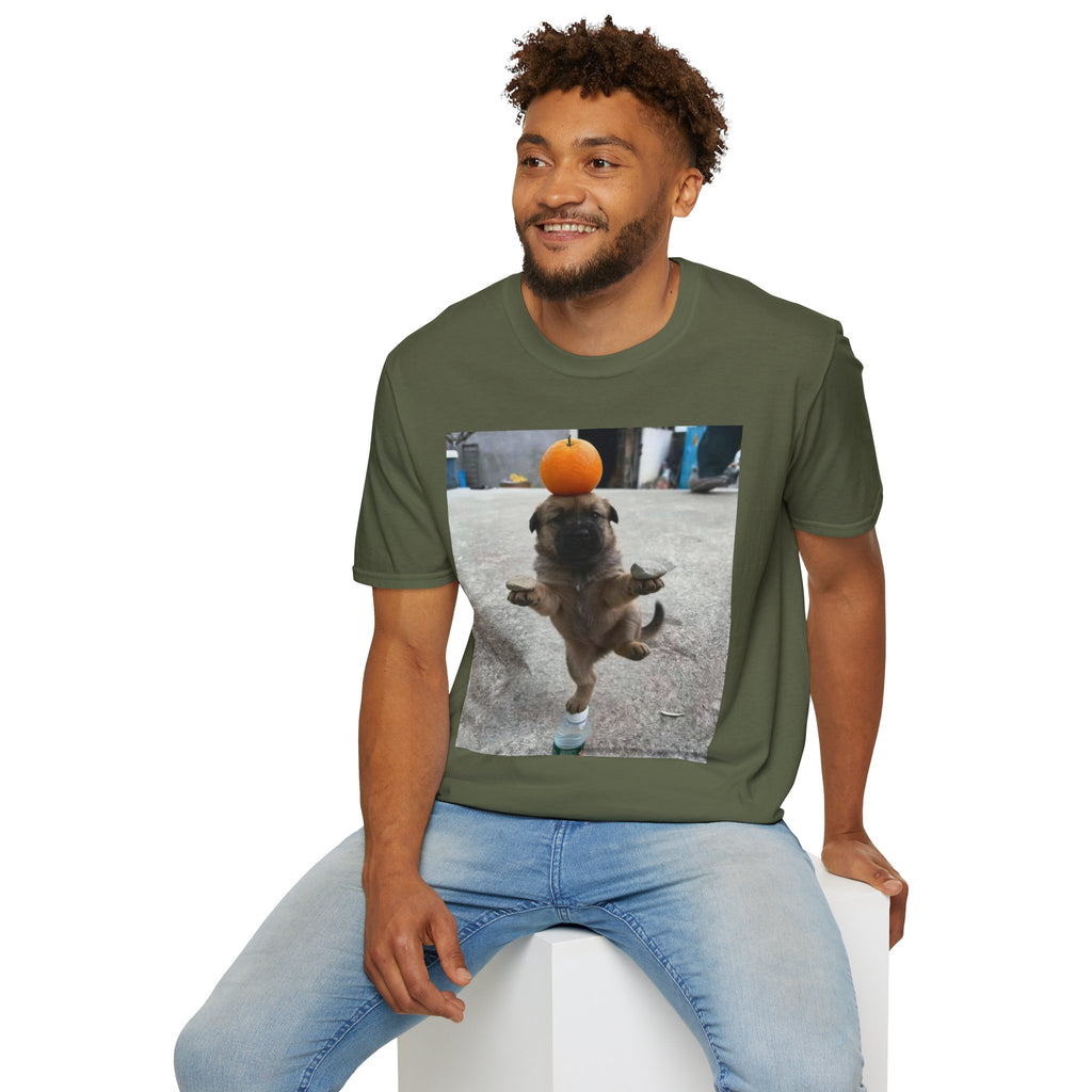 Cute Puppy Balancing Orange Photo Tee