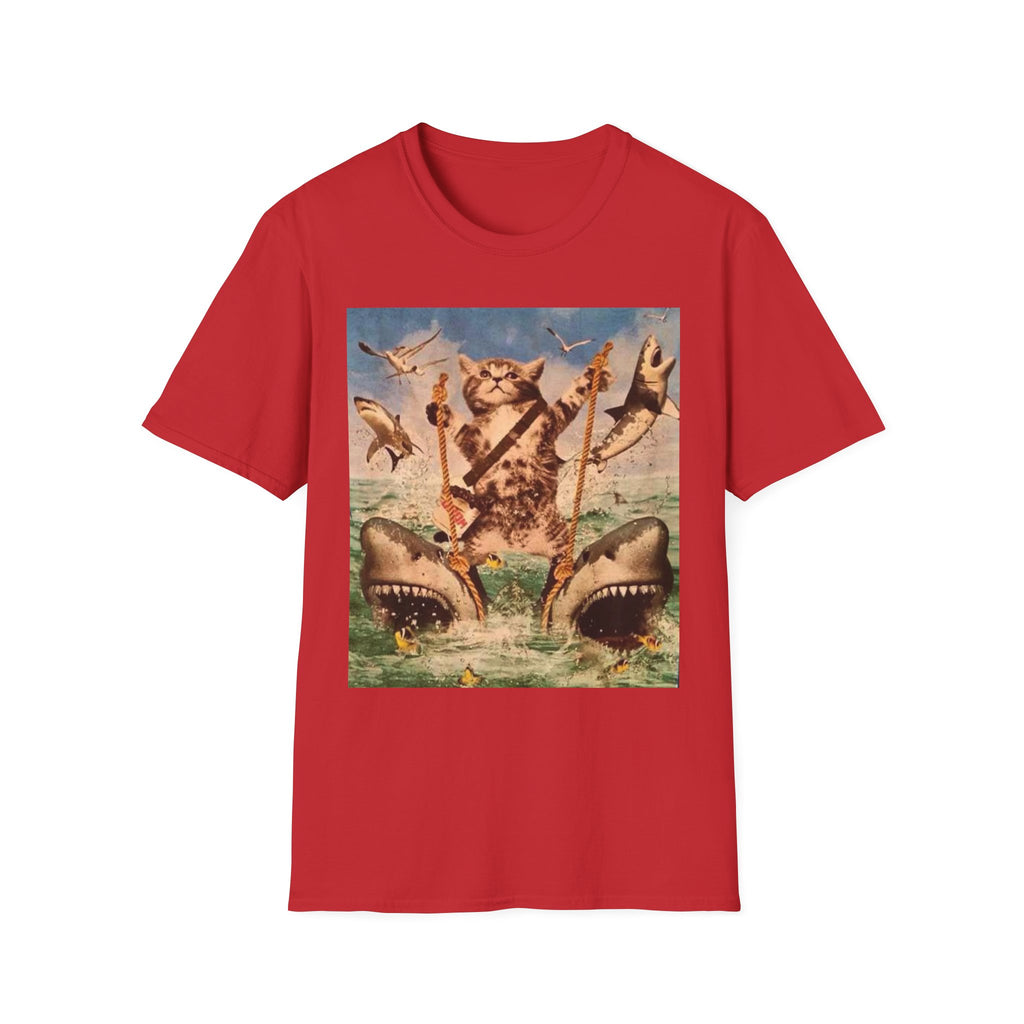Cat Pirate Shark Attack T-Shirt — Vintage Sailing Kitty Graphic Tee