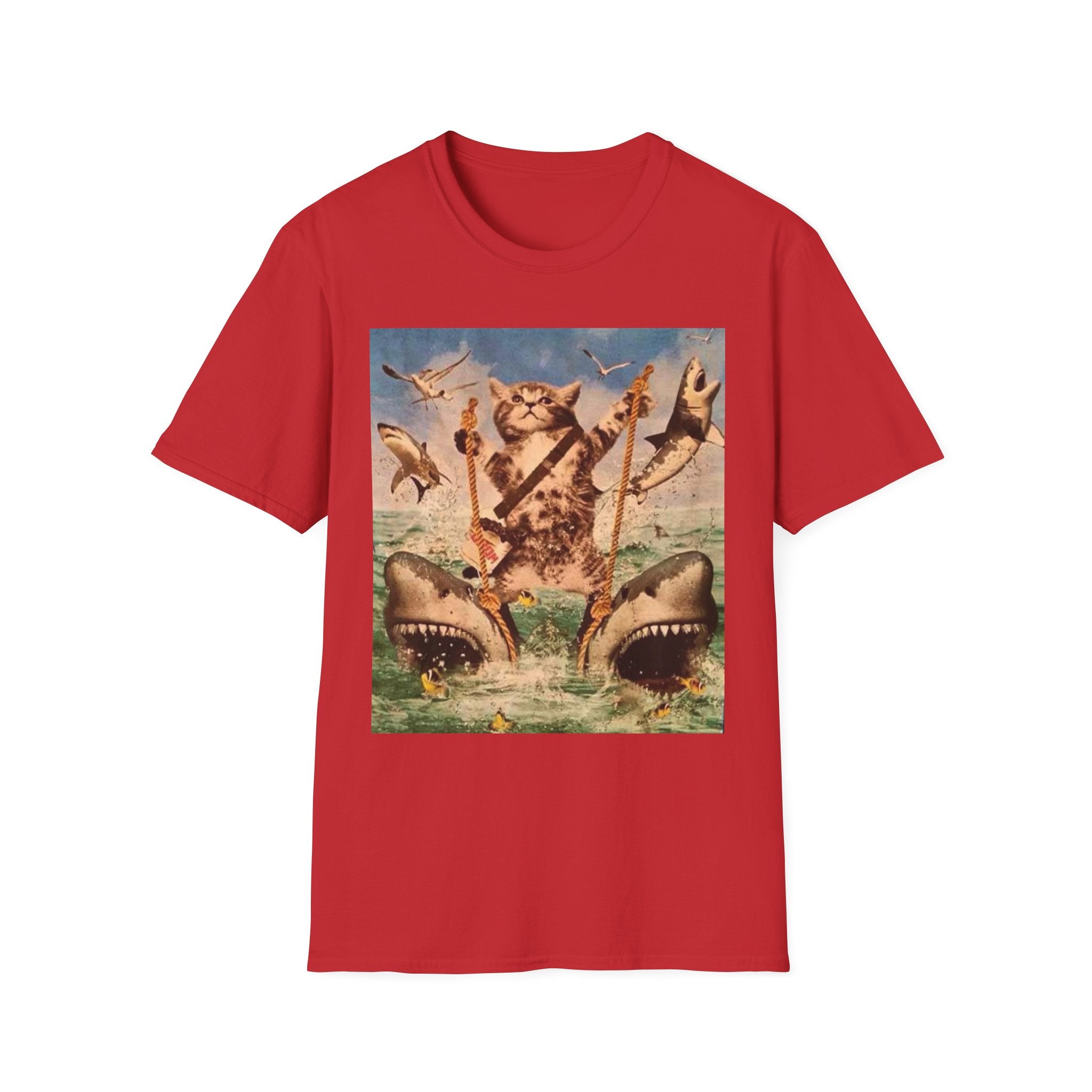 Cat Pirate Shark Attack T-Shirt — Vintage Sailing Kitty Graphic Tee