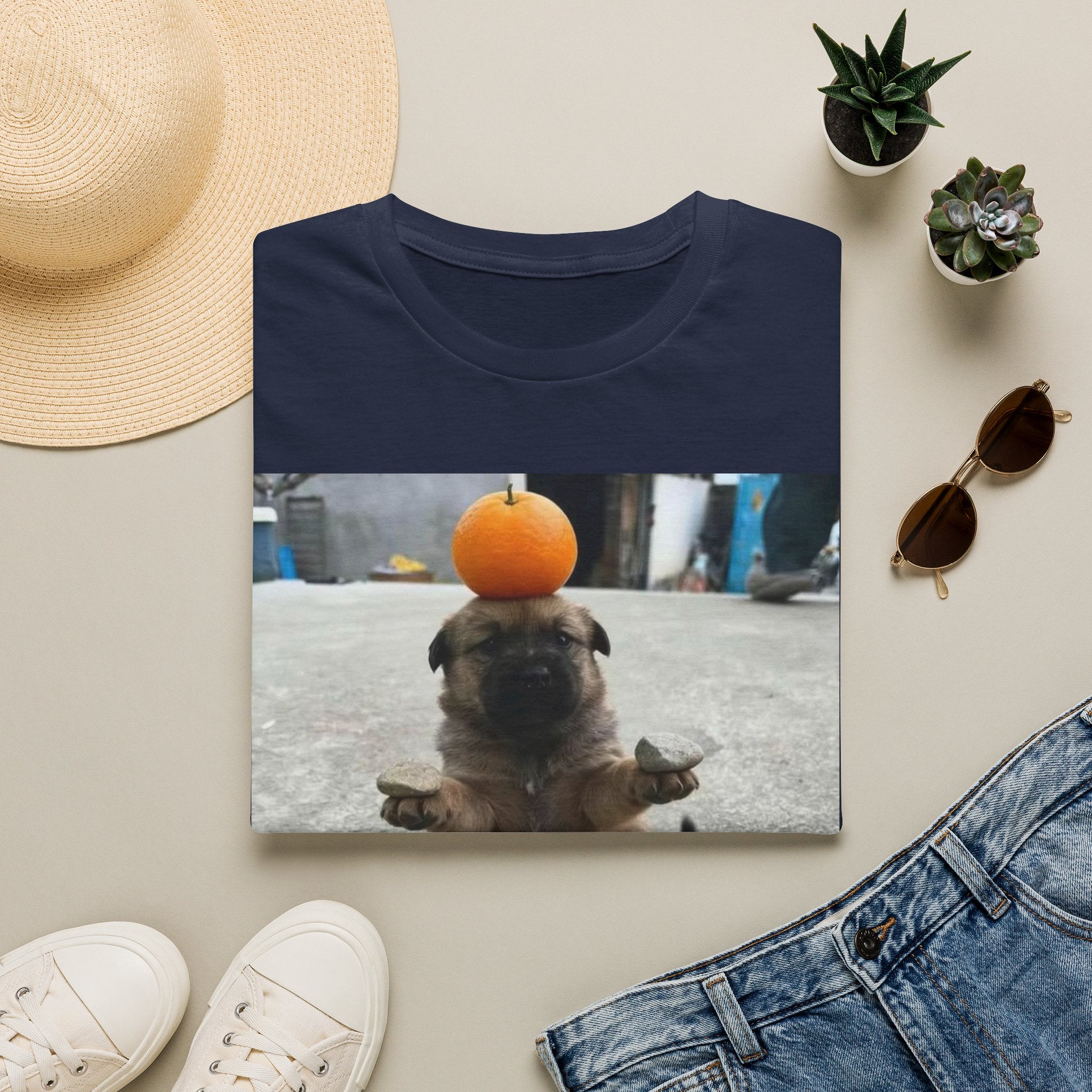 Cute Puppy Balancing Orange Photo Tee