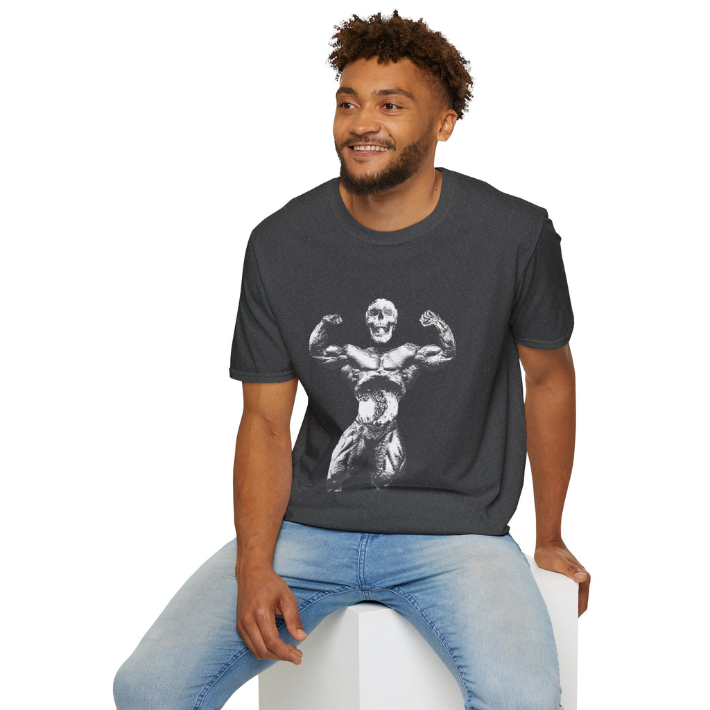 Skull Bodybuilder T-Shirt — Vintage Muscle Pose Graphic Tee