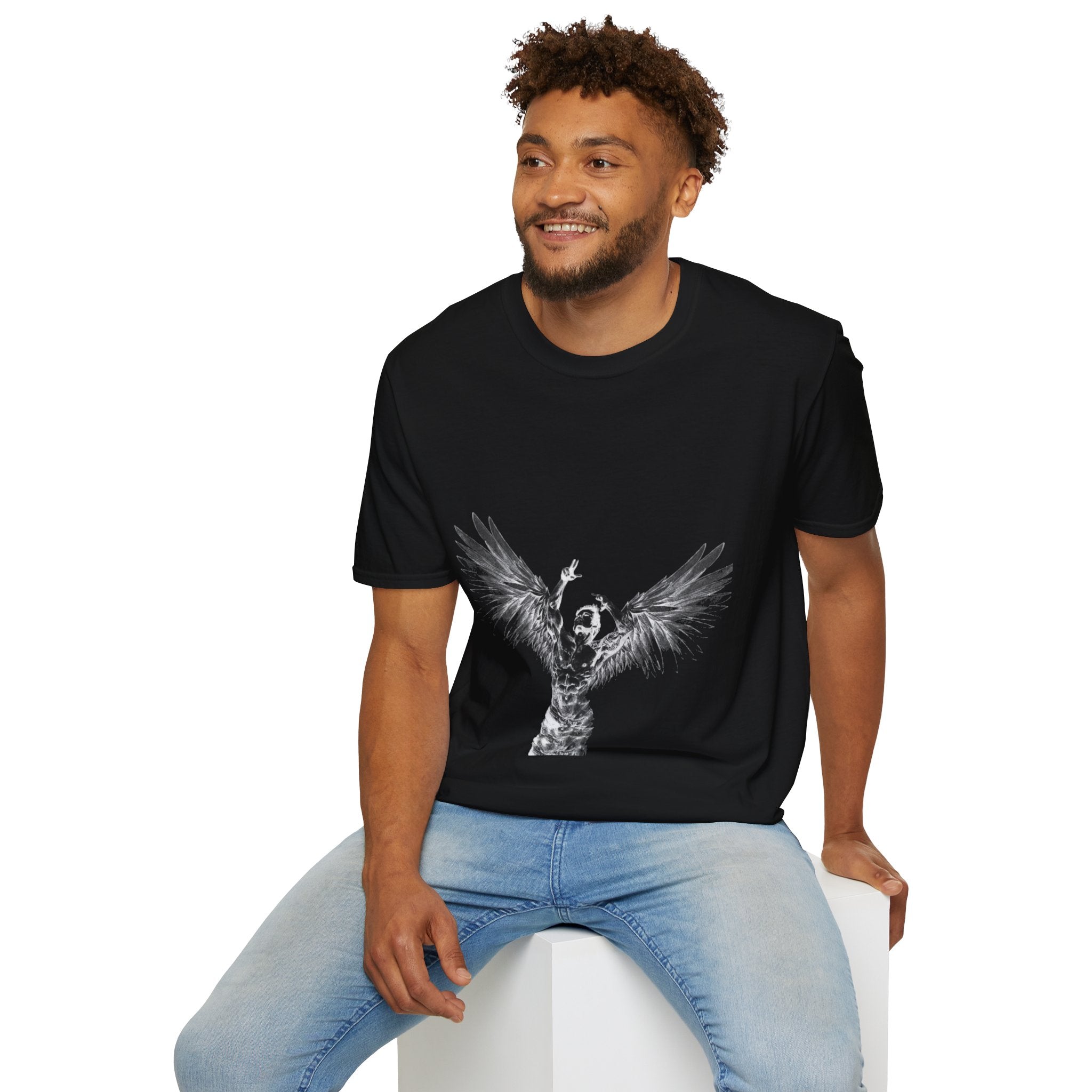 Angel Wings Graphic T-Shirt — 'Rise Above' Inspirational Design