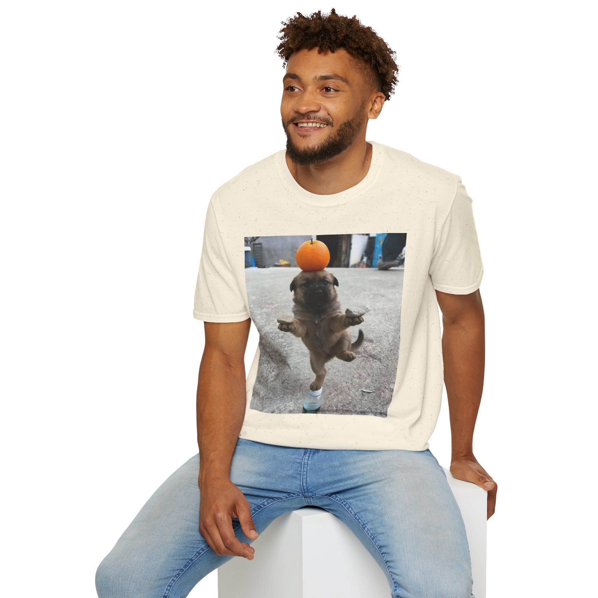 Cute Puppy Balancing Orange Photo Tee
