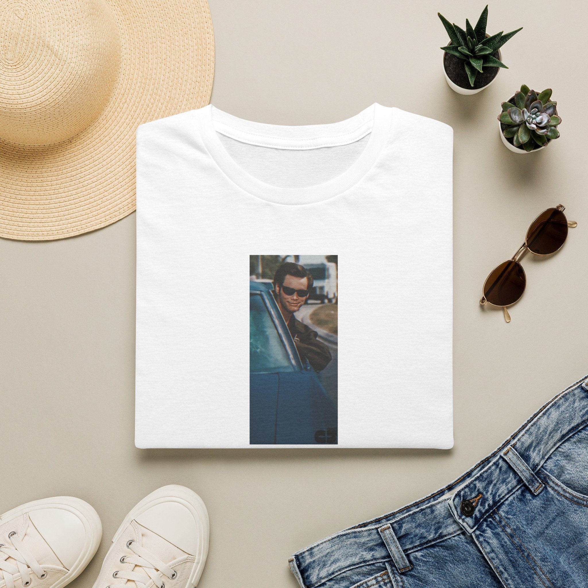 Jim Carrey Cool Car Sunglasses T-Shirt — Funny Retro Celebrity Tee
