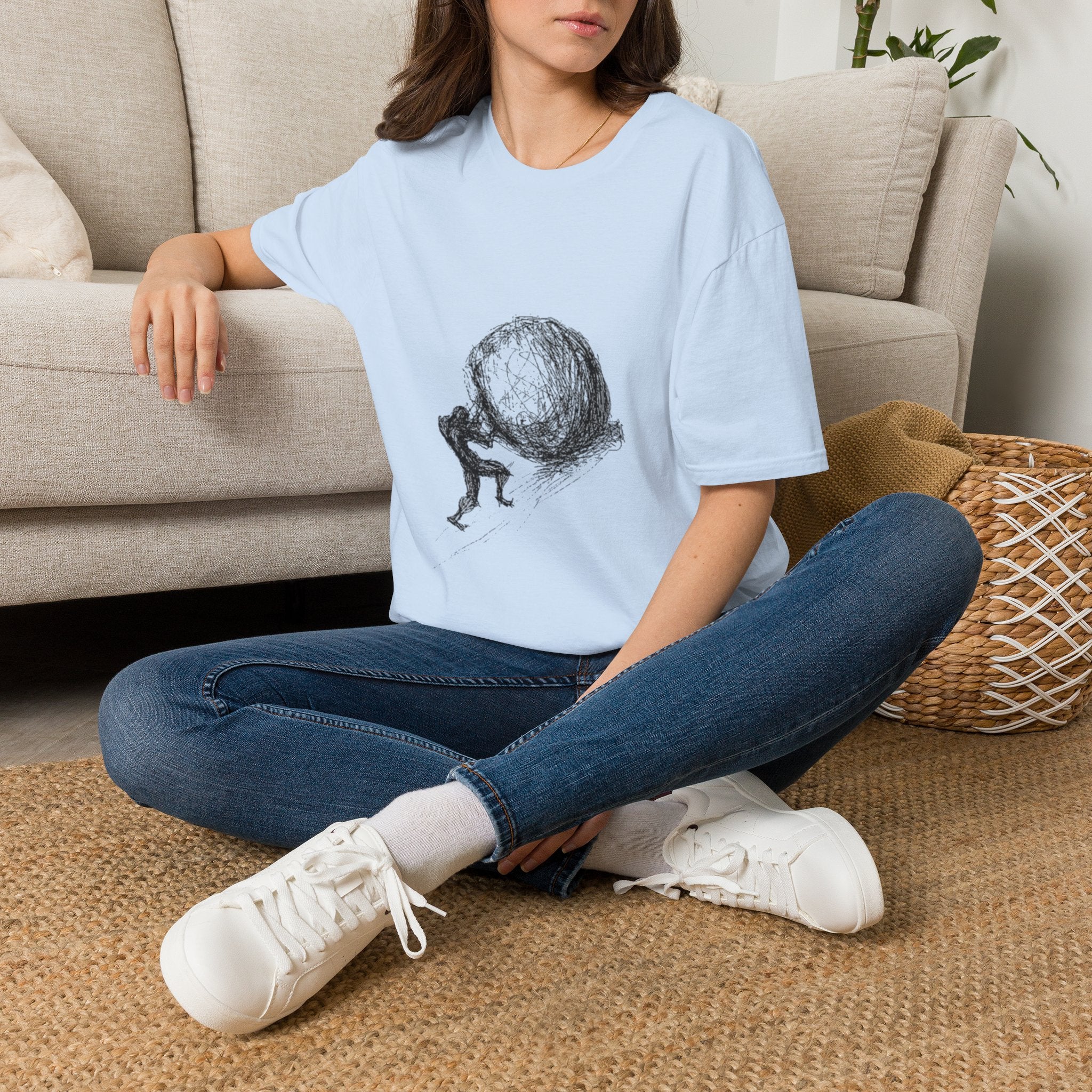 Sisyphus Pushing Boulder Illustration Tee (Perseverance Motivational Art)