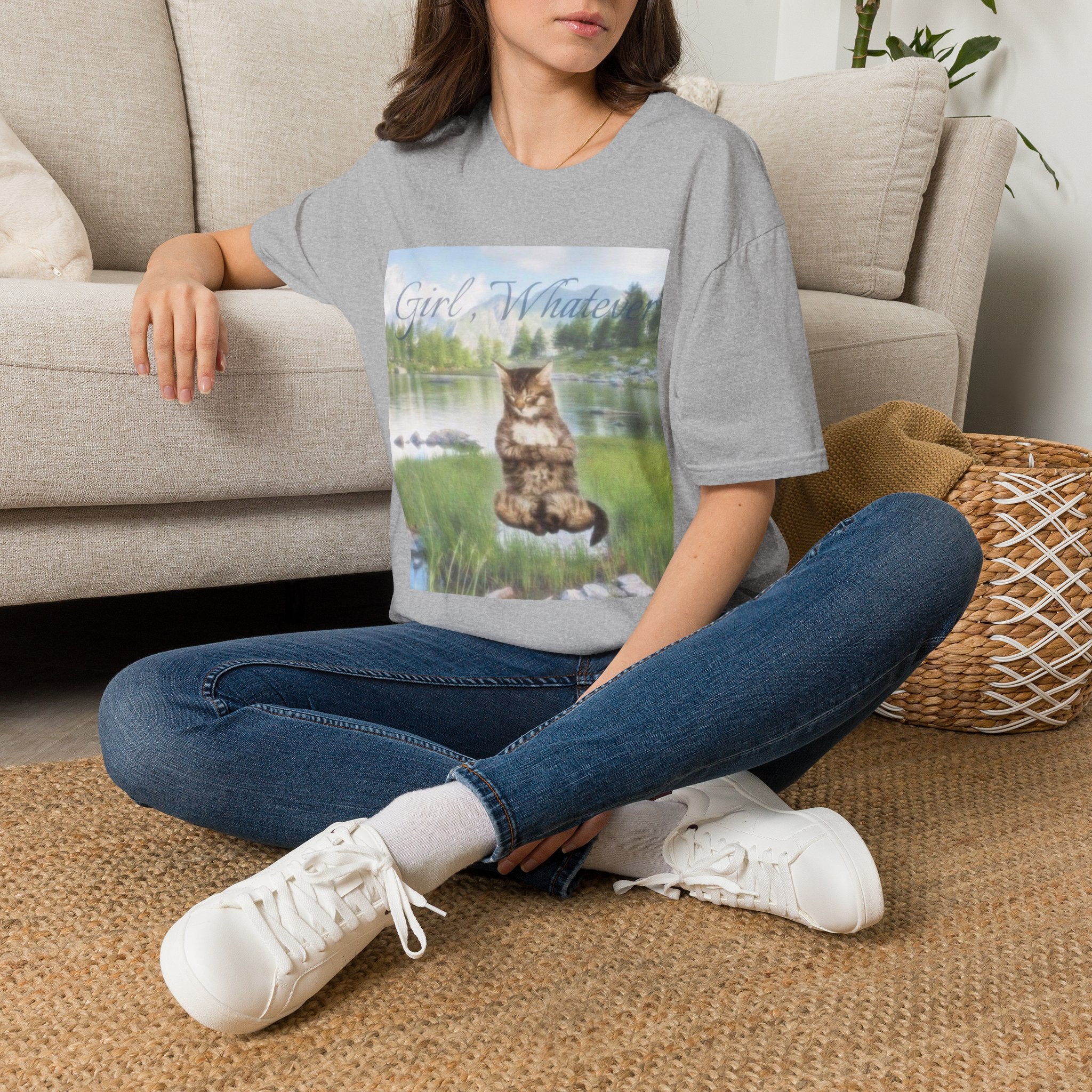 Cat T-Shirt — "Girl, Whatever" Vintage Lake Cat Graphic Tee