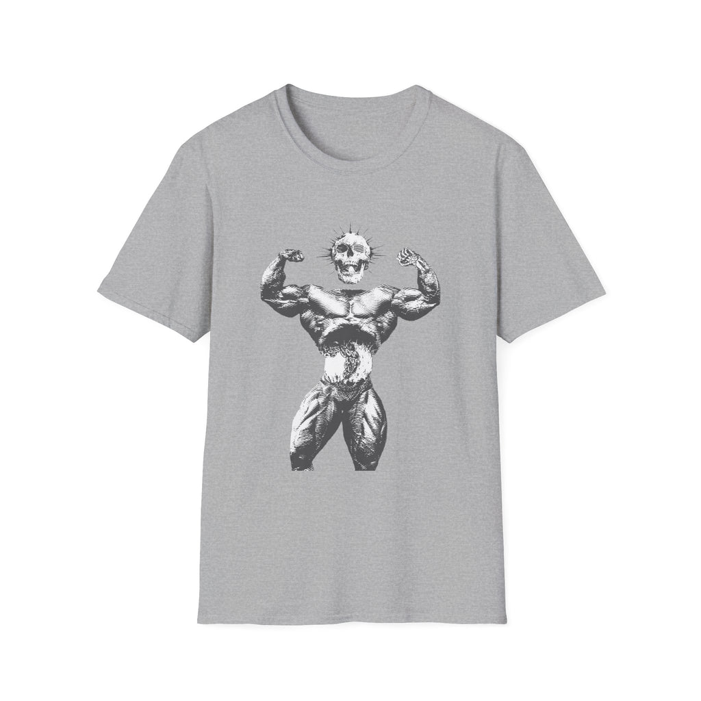 Skull Bodybuilder T-Shirt — Vintage Muscle Pose Graphic Tee