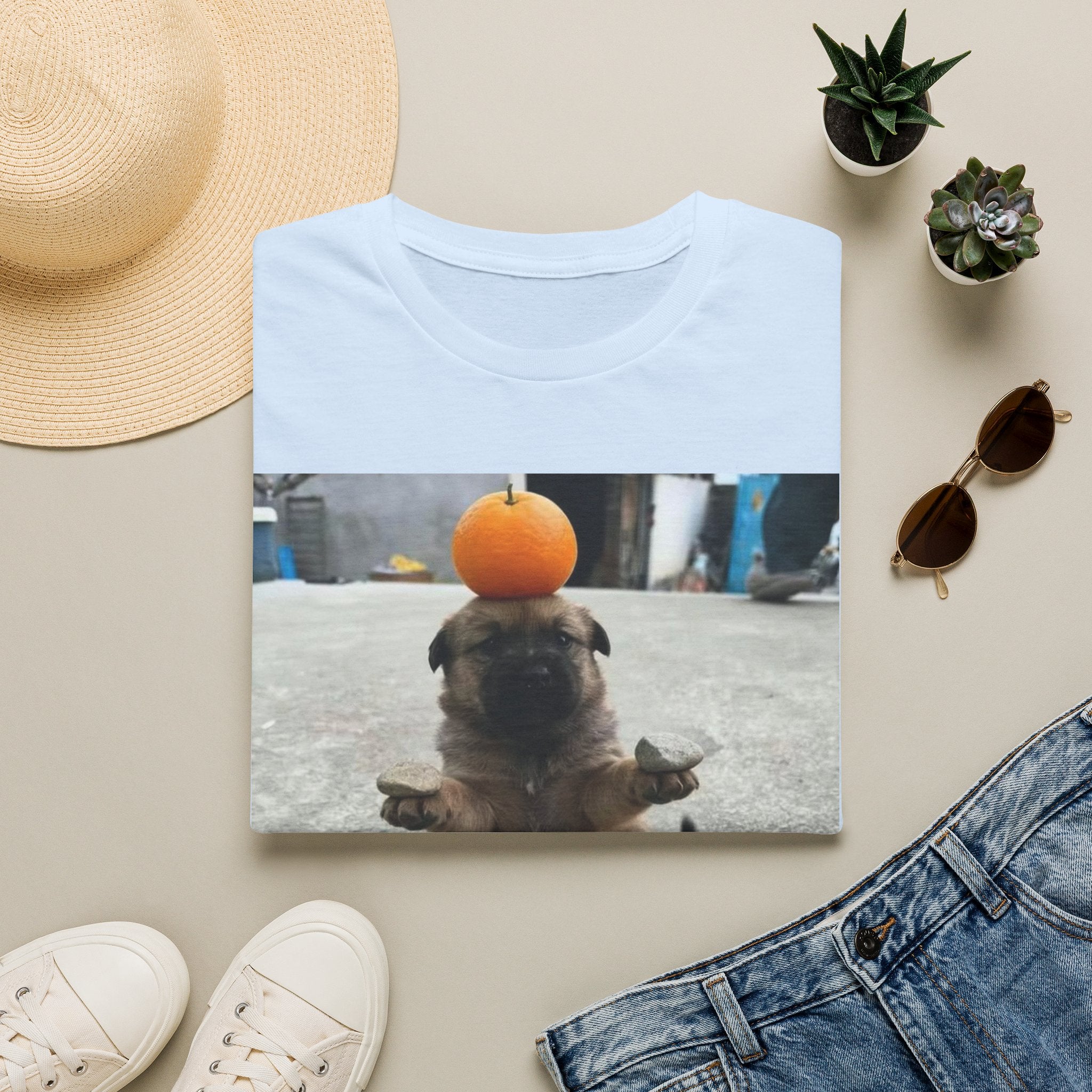 Cute Puppy Balancing Orange Photo Tee