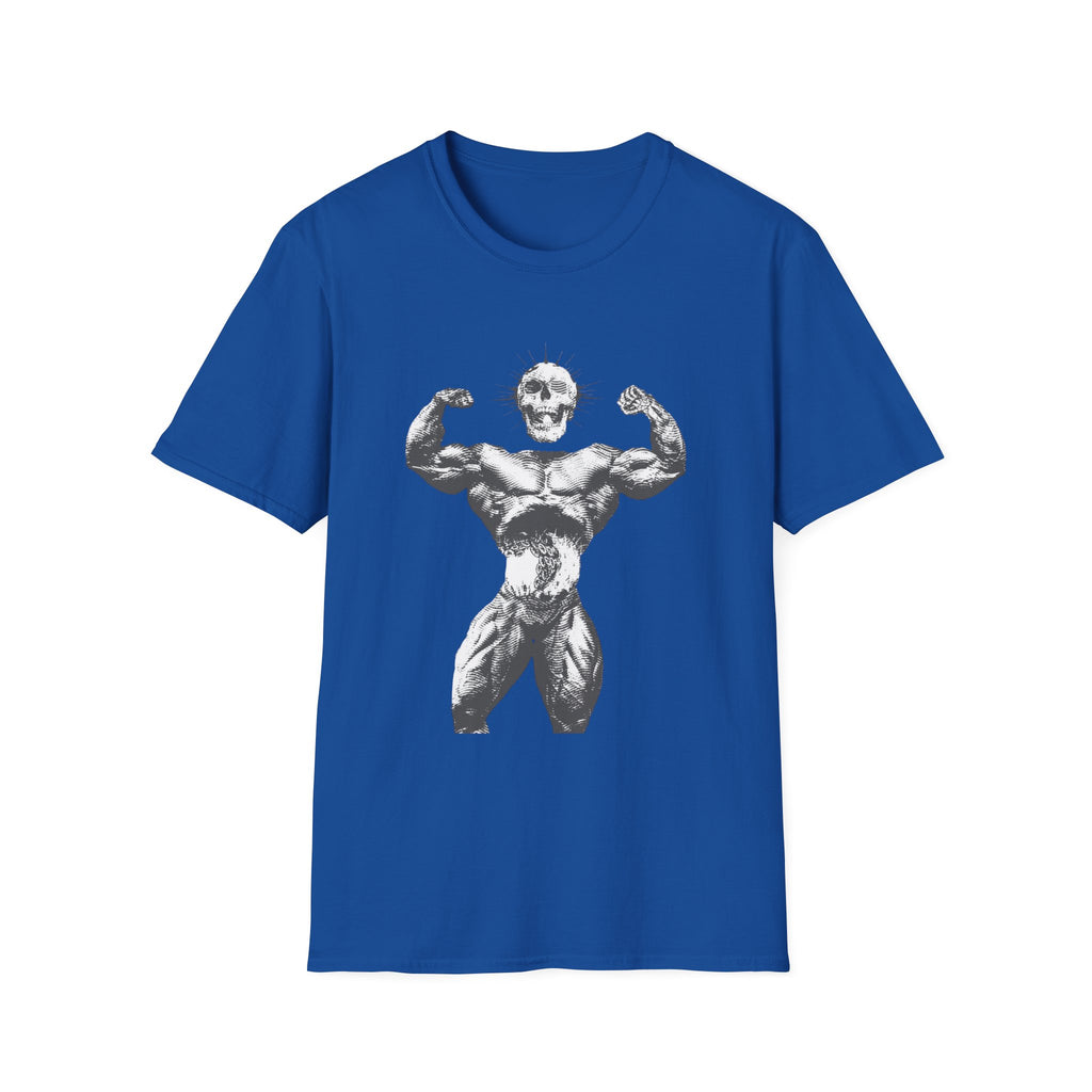 Skull Bodybuilder T-Shirt — Vintage Muscle Pose Graphic Tee