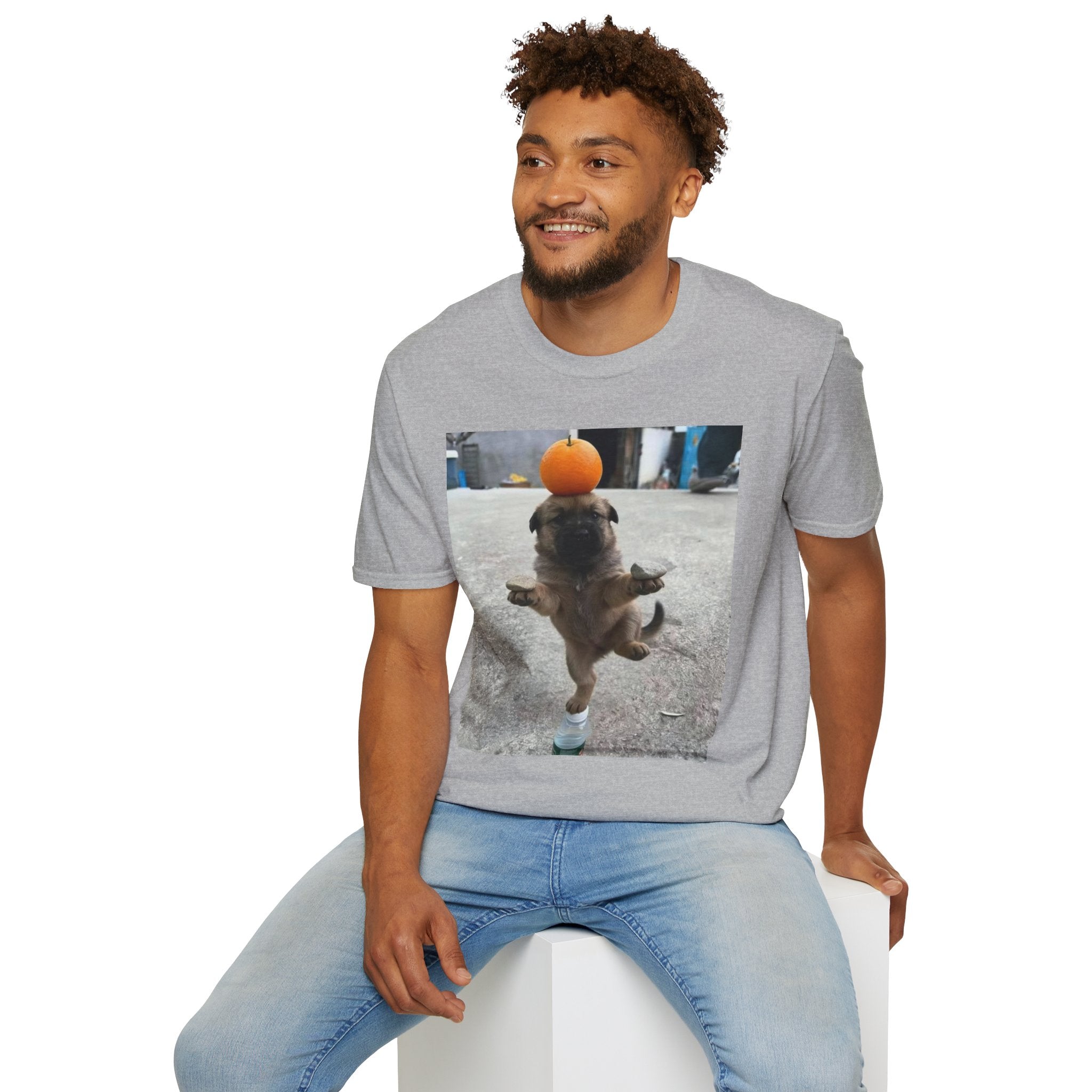 Cute Puppy Balancing Orange Photo Tee