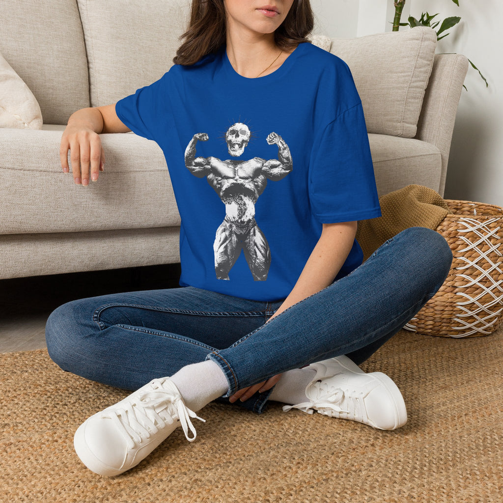 Skull Bodybuilder T-Shirt — Vintage Muscle Pose Graphic Tee